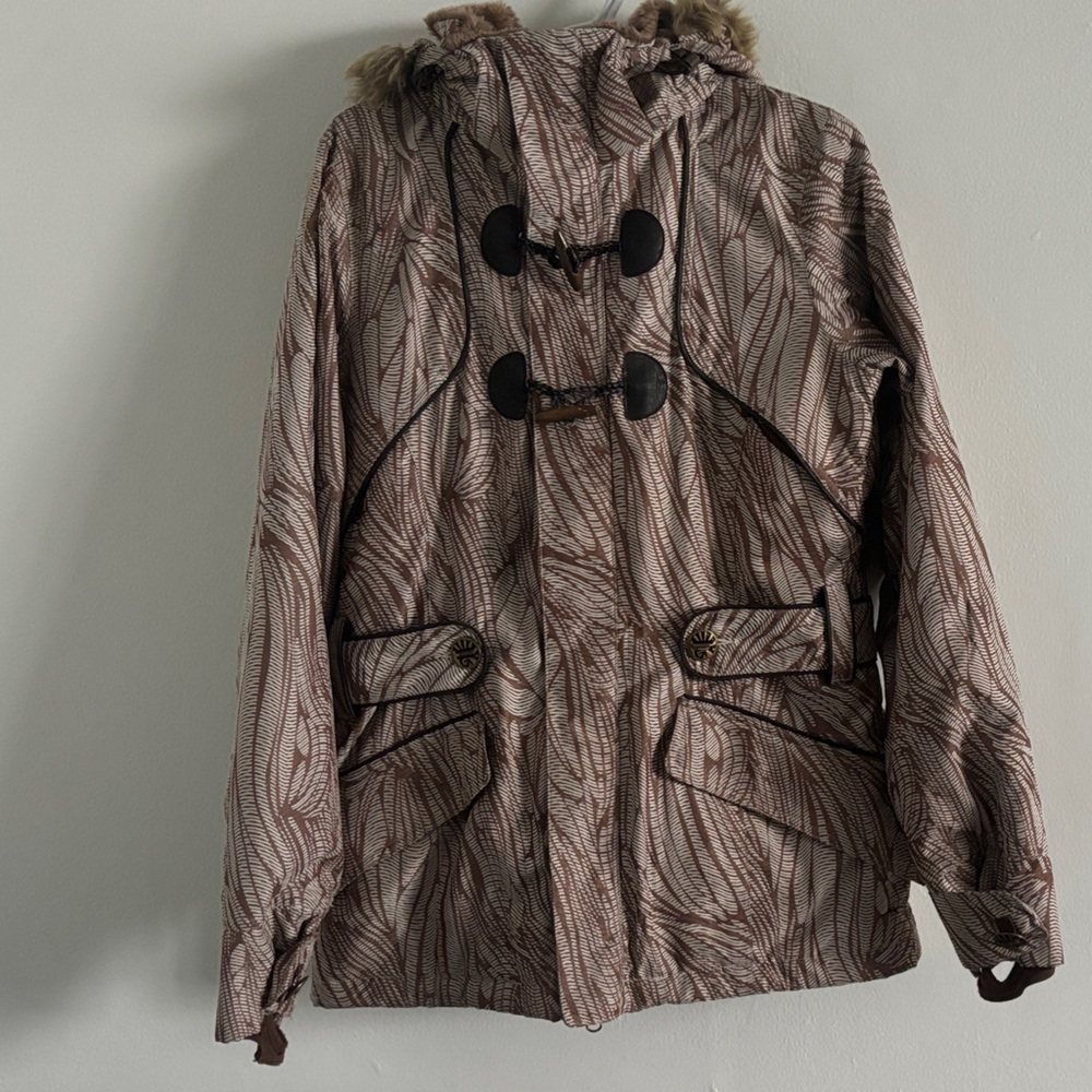 Burton Women's Brown Patterned Ski Jacket with Fur Trim
